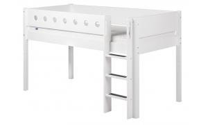 Letto semi elevato FLEXA White con scala dritta - Dimesione 210cm - Colore Bianco - Dettaglio Bianco