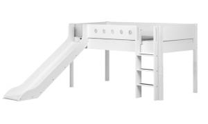 Letto semi elevato FLEXA White con scivolo e scala dritta - Dimesione 210cm - Dettaglio Bianco - Colore Bianco/bianco