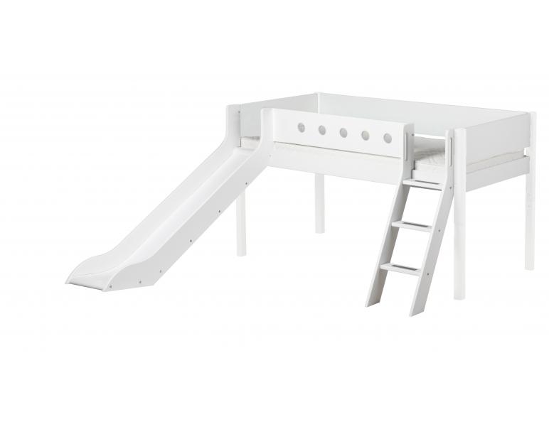 Letto semi elevato White con scivolo e scala inclinata