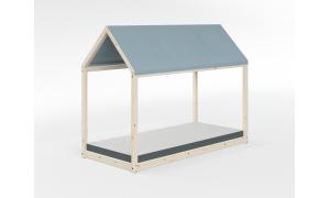 Letto Montessoriano FLEXA Cottage - colore Frosty Blue - Dettaglio tetto in tessuto per letto cottage