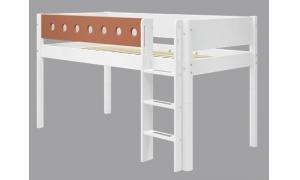 Letto semi elevato FLEXA White con scala dritta - Dimesione 210cm - Colore Bianco/bianco - colore Blush