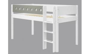 Letto semi elevato FLEXA White con scala dritta - Dimesione 210cm - Colore Bianco/bianco - colore Natural Green