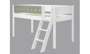 Letto semi elevato White con scala inclinata - Dimesione 210cm - Colore Bianco/bianco - colore Natural Green