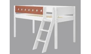 Letto semi elevato White con scala inclinata - Dimesione 210cm - Colore Bianco/bianco - colore Blush