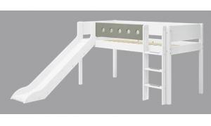 Letto semi elevato FLEXA White con scivolo e scala dritta - Dimesione 210cm - Colore Bianco/bianco - colore Natural Green