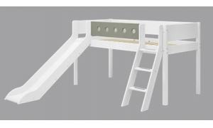 Letto semi elevato White con scivolo e scala inclinata - Dimesione 210cm - Colore Bianco/bianco - colore Natural Green