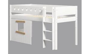 Letto semi elevato FLEXA White con scala dritta - Dimesione 210cm - Colore Bianco - Dettaglio rovere massello