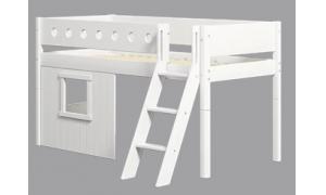 Letto semi elevato White con scala inclinata - Dimesione 210cm - Colore Bianco - Dettaglio Bianco