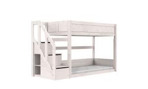 Letto a castello basso con scala a gradoni - Materasso misura 90 x 200 - Finiture whitewashed