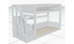 Letto a castello basso con scala a gradoni - Colore Bianco - Dettaglio Crossbar - Materasso misura 90 x 200